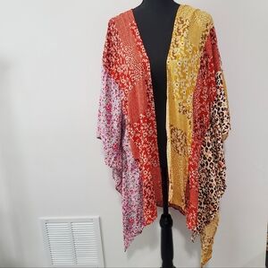 Umgee NWT M/L Colorful Patchwork Boho Kimono 100% Rayon